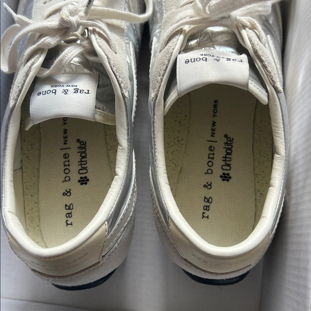 rag & bone Retro Runner Slim White and Silver Low-Top Sneakers US 8.5 - Picture 7 of 12